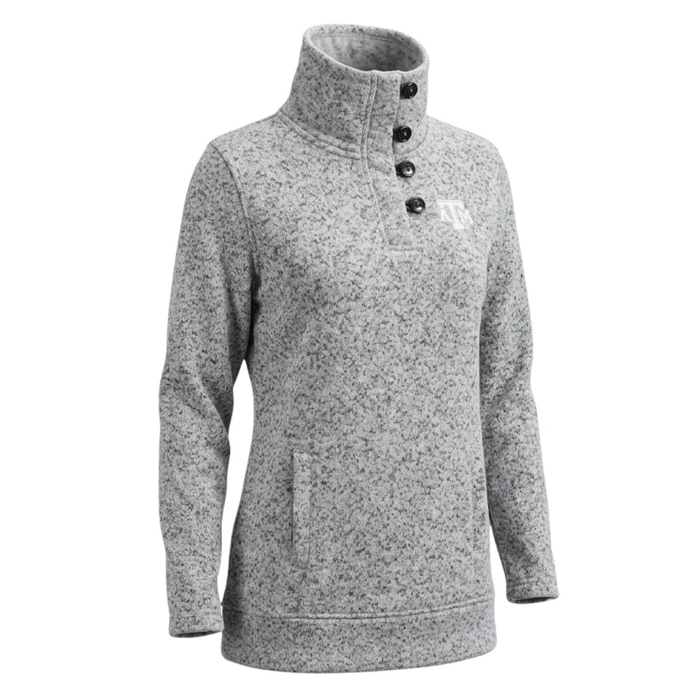 Texas A&M Aggies Womens Grey Heather Sweater Fleece Button Funnel‎ Neck Pullover